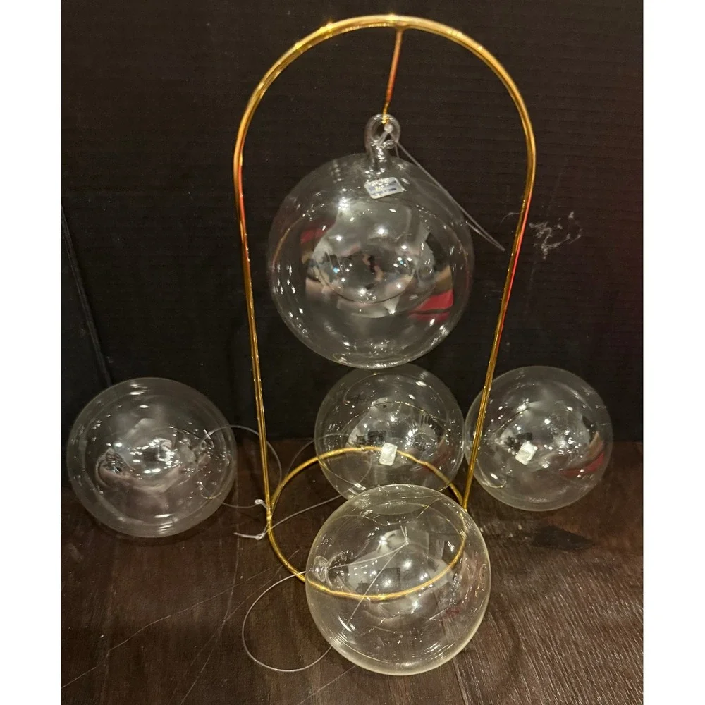 Silvestri 3in Glass Christmas Holiday Ornaments Clear Hand Blown Set of 5